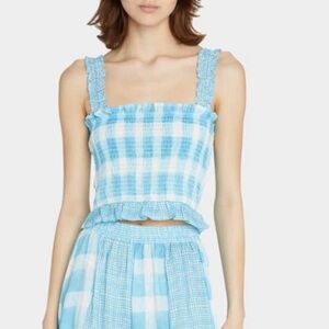 Solid & striped The Phoebe Plaid Smocked Linen Crop Top